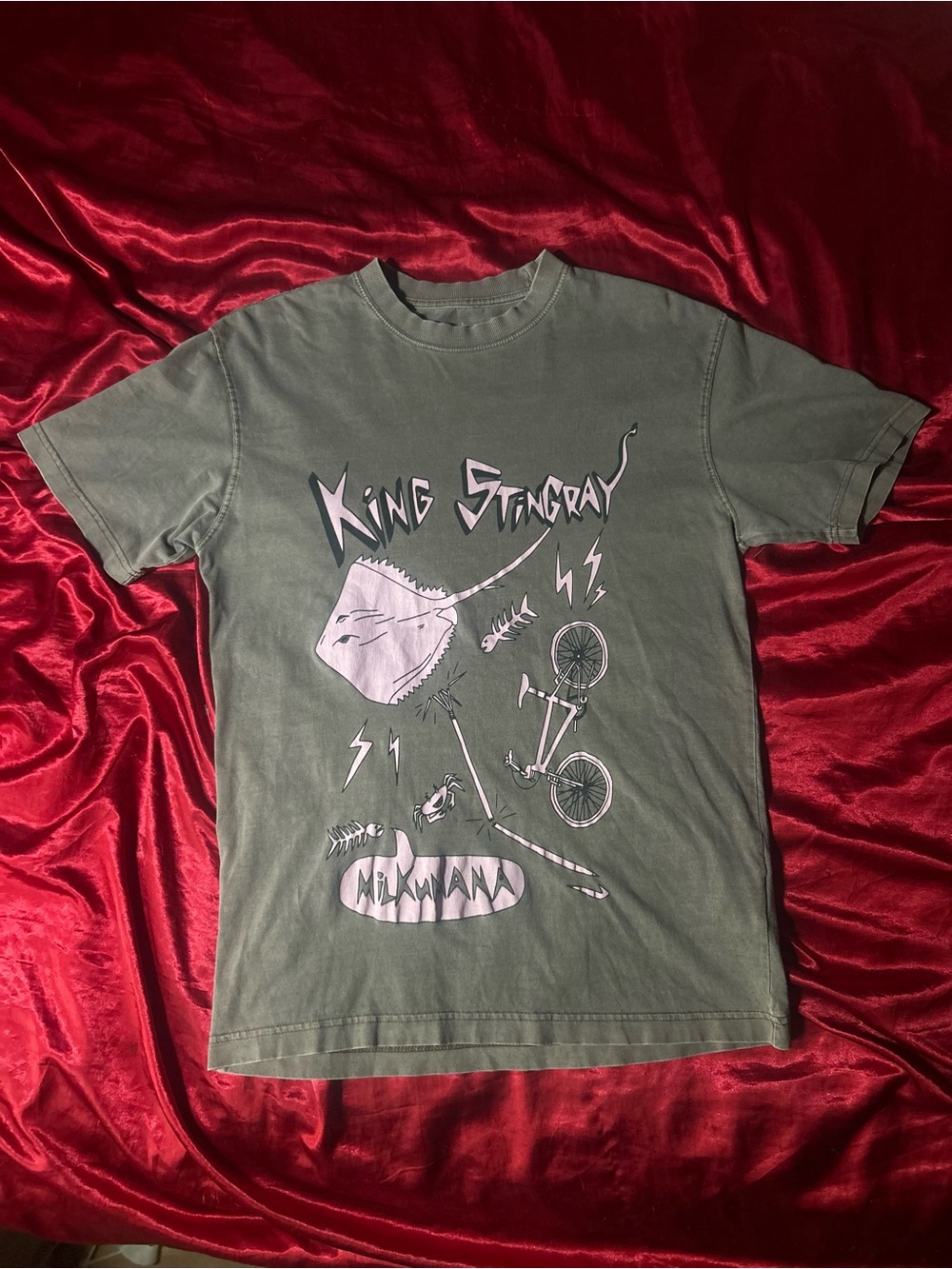 King Stingray charcoal gray graphic tee with pink print